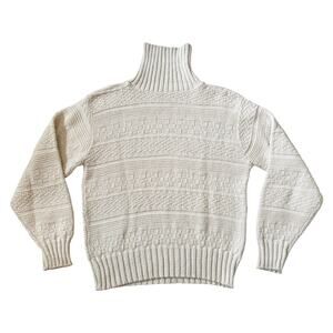 Vintage Munsing Wear Turtleneck Sweater Cream Retro Classic Grandpa Made in USA